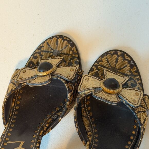 Vtg YSL Yves Saint Laurent Casablanca slide sandals chocolate canvas size 36 - Picture 12 of 12